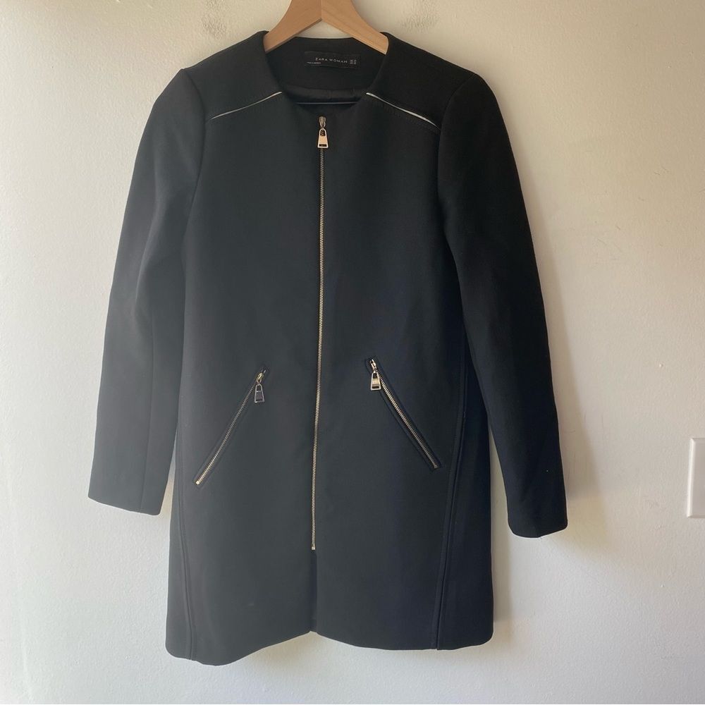zara woman black zip front coat
